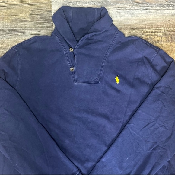 Polo Ralph Lauren Vintage Crewneck Pullover Shawl Collar Sweatshirt XXL Navy Men - Picture 2 of 10
